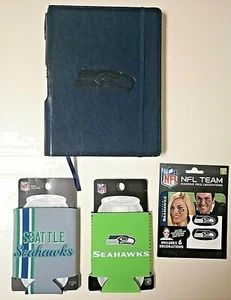 Seattle Seahawks Fan Gear 2 Beer Cozies Vintage Logo w/ Branded Ledger & Tats - Picture 1 of 7