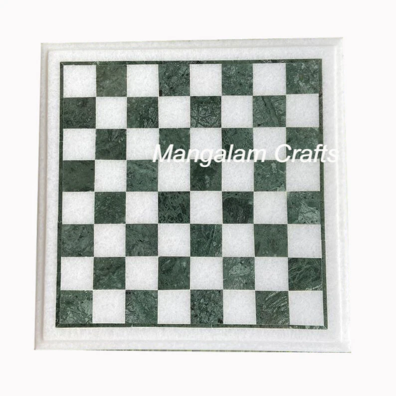 15" Marble Chess Table Top Inlay Handmade Semi Precious Stones Work - Image 1 of 1