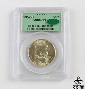 1952-S US 50c Silver Coin FRANKLIN HALF PCGS MS64 Full Bell Lines OGH & CAC - Picture 1 of 4