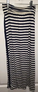 girls B'TWEEN dark blue white STRIPE FLOOR LENGTH SKIRT pull on SCHOOL WEAR stre - Picture 1 of 1