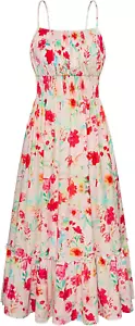 Womens 2025 Summer Maxi Dress Sleeveless Floral Spaghetti Strap Smocked Boho Bea - Picture 1 of 13