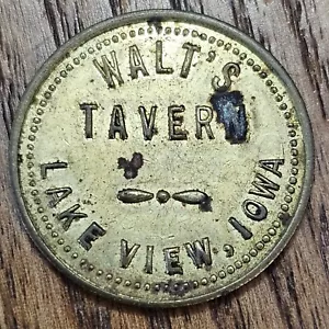 Lake View Iowa Trade Token, WALT'S TAVERN, GOOD FOR 5 ¢ IN TRADE - Picture 1 of 2