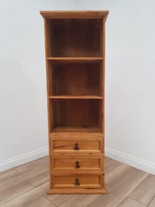 BOOKCASE Tall Pine Dirkje Storage 3 Shelf 3 Drawer Display Cabinet FREE DELIVERY - Picture 1 of 20