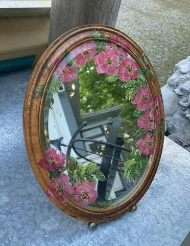 ANTIQUE VICTORIAN FLORAL PAINTED DRESSER VANITY EASEL BACK MIRROR FRAME Cover