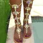 Women Gladiator Sandals Women Summer Flats Gold Rhinestone Knee High Sandals Buc