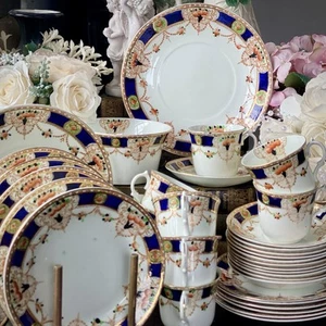 Antique Early 20C Tea Cup / Breakfast Set 38pc Edwardian Imari Style English VGC - Picture 1 of 11