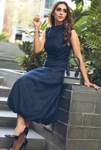 ZARA NEW WOMAN FW24 TRF DENIM BALLOON DRESS S-XXL DARK INDIGO BLUE 6929/288 NWT - Picture 1 of 6
