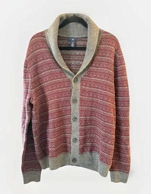 Cárdigan Gap Para Hombre Grande Mezcla de Algodón Cuello Chal Gris Granate Abuelo Académico Foto 1 de 4