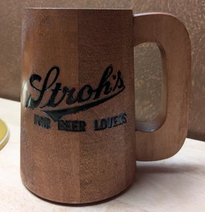 Vintage Stroh's Bier "Für Bierliebhaber" Holz Steinkrug - ohne Kunststoffeinsatz - Bild 1 von 6