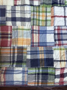 POTTERY BARN KIDS MADRAS PLAID BLUE RED PATCHWORK Twin quilt 2017 - Picture 1 of 23