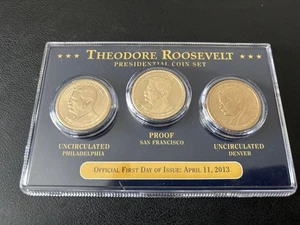 2013 First Day Of Issue Theodore Roosevelt Presidential $1 Coin Set P, S & D - Picture 1 of 4