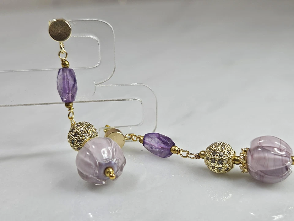 Orecchini in argento 925, ametista e vetro di Murano - Immagine 1 di 4