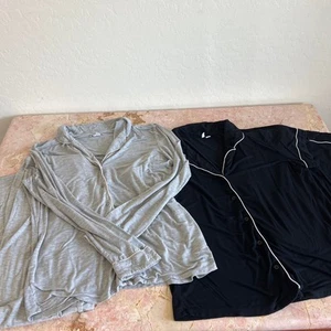 Nordstrom Black Grey Pajama Set of 2 Womens Small Short Sleeve Long Sleeve - Picture 1 of 8