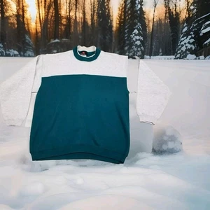 ✅VTG Hanes Signature Collection Sweatshirt Color Block Green Gray Made in USA L - Picture 1 of 12