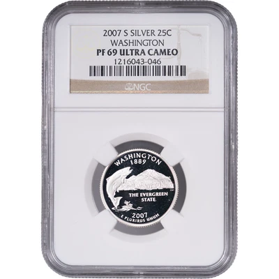 2007-S Silver Washington State Quarter - Proof ~ NGC PF 69 ULTRA CAMEO - Image 1 of 2