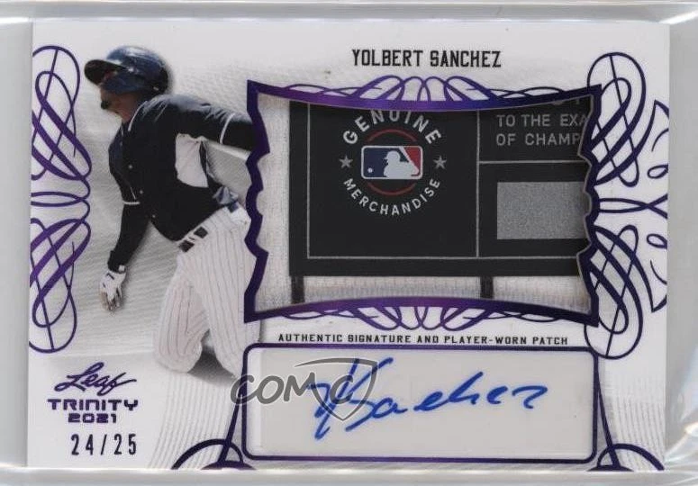 2021 Leaf Trinity Patch Auto Purple /25 Yolbert Sanchez #PA-YS1 Patch Auto - Image 1 of 2