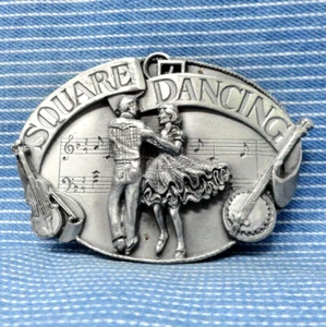Square Dancing Belt Buckle Banjo Fiddle Country Music Vtg 80s Siskiyou .GTA144 - Picture 1 of 8