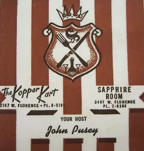 Vintage Kopper Kart Restaurant Cocktail Napkin Sapphire Room Los Angeles CA 1950 - Picture 1 of 3