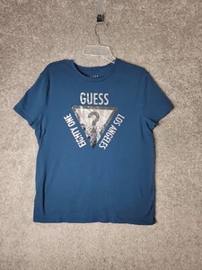 GUESS Adult Medium Teal Silver Graphic T Shirt Los Angeles Eighty One Logo - Picture 1 of 7