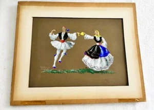 Pintura gouache bailarines folclóricos griegos MCM de colección de los años 50 por Panos Athanassakis - Imagen 1 de 11