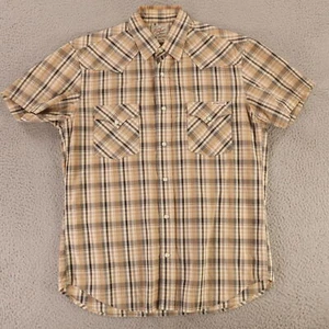 Lucky Brand Shirt Mens M Brown Check 100% Cotton Pearl Snap Western Ranch - Picture 1 of 10