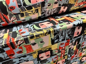 Stretch Spandex Jersey Fabric, Per Metre - Portraits Of Women Print - Multicolor - Picture 1 of 4