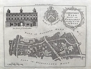 1772 Antique Print; Lime Street Ward London from Noorthouck's London - Picture 1 of 2