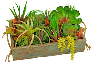 Artificial Succulent Planter Box Decorative Rustic Flower Crate Indoor 12 X 4 - Picture 1 of 6