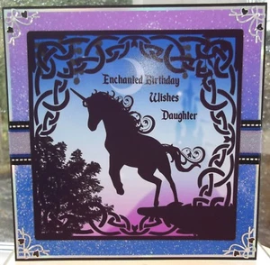 HANDMADE PERSONALISED GOTHIC FANTASY PAGAN DAUGHTER BIRTHDAY CARD 2018 UNICORN - Picture 1 of 3