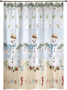 Avanti Coastal Snowman Fabric Shower Curtain Tropical Beach Christmas Snowmen - Picture 1 of 1