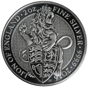 LION Queen Beasts Antique Finish 2 Oz Silver Coin 5£ United Kingdom 2016 - Bild 1 von 3