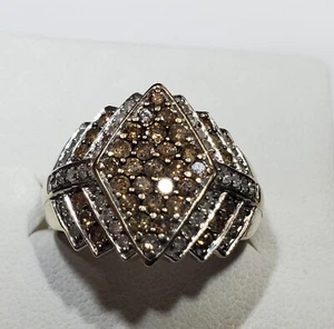10K SJM Diamond Shaped Step Brown & White Diamond Cluster Ring Size 7.5 - Picture 1 of 17