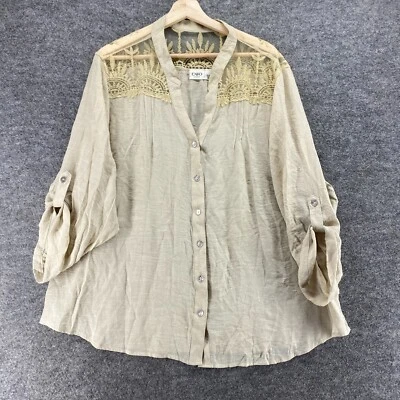 Camisa Cato Mujer 26/28W Plus Beige Abotonada Cuello en V Manga Larga Bordada Foto 1 de 4