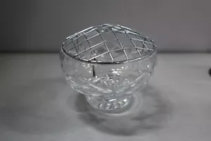 VINTAGE CRYSTAL ROSE BOWL WIRE MESH FLOWER FROG ACID MARKED S - Picture 1 of 10