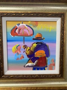 PETER MAX  Original Canvas Umbrella Man Framed Iconic Colorful Brilliant Piece - Picture 1 of 4