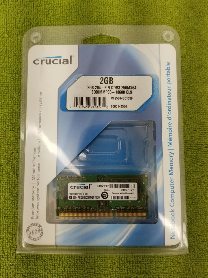 Crucial 2GB 204-PIN SODIMM 256MX64 DDR3 CT25664BC1067 2gb  Memory See Pics - Image 1 of 4