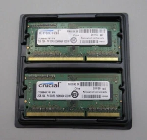  Crucial 4GB 2GB DDR3 PC3-8500S 1066MHz 1.5V 204Pin SO-DIMM Memory Laptop RAM - Picture 1 of 4