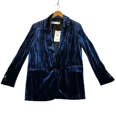 Blazer Zara Mujer Talla M Nuevo Edición Limitada Mezcla Seda Terciopelo Azul 2761/289 Foto 1 de 4
