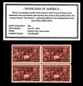 USA # 949 - 3¢ MEDIZINER of AMERICA - POSTFRISCH, Block mit vier alten Briefmarken - Bild 1 von 1