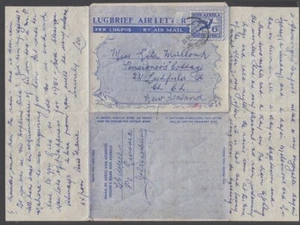 SOUTH AFRICA 1951 AIRLETTER TO NEW ZEALAND COASTAL SCENE ON FRONT (677/D0984) - Picture 1 of 2