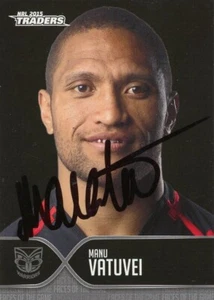 Signed 2015 New Zealand Warriors NRL Faces Of The Game Card - Manu Vatuvei - Bild 1 von 3