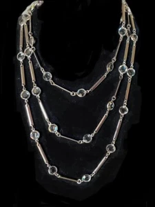 24” Triple 3 Strand GOLDETTE Necklace w/ Smoky Crystal Stones - Picture 1 of 12