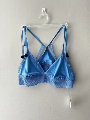 Nuevo Sujetador Inalámbrico Sin Forro Aerie M Bralette Azul Bralette Corbatas con Borlas Espalda Corredora Foto 1 de 4