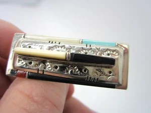 Anillo ajustable ancho multi gema de plata esterlina firmado masivo KEN ROMERO Estate - Imagen 1 de 7