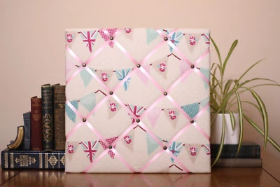 Fryetts flag bunting noticeboard memoboard pinboard wall organiser; pink ribbon - Image 1 of 4