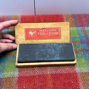 Vintage Bear Creek Tool Stone Sharpening Honing Blade Stone W/ Wood Box & Label
