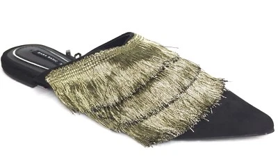 Zara Plano Dorado Metálico Mules Flecos Aleta Deslizables Talla 7.5 Foto 1 de 4