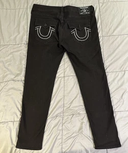 Pantalones de mezclilla True Religion para hombre talla 38x32 Rocco solapa bolsillo relajados ajustados negros/blancos - Imagen 1 de 17