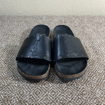 Sandalias Saint Laurent Jimmy para mujer de cuero negro con tachuelas de metal logotipo talla 37US6-6,5 Foto 1 de 4