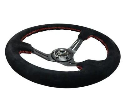 NRG RST-018S-RS RST-018S-RS Reinforced Steering Wheel Blk Suede w/Red Stitching - Image 1 of 3